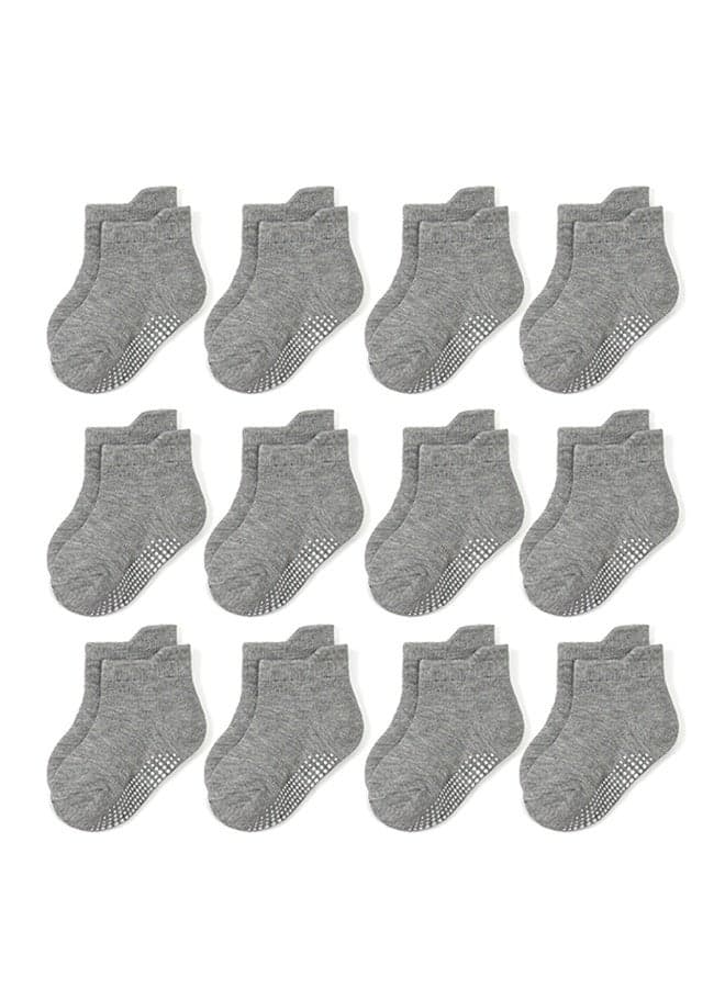 12 Pairs of Brand-New Pure Cotton Socks for Boys and Girls, Non-Slip Floor Socks for Kids.
