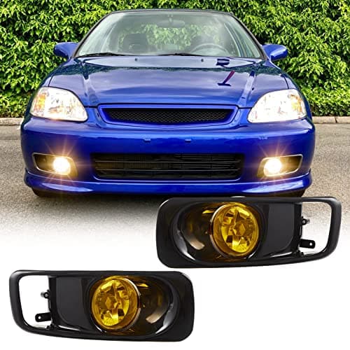 WEZEMLIGHT Fog Lights Assembly Compatible With Honda Civic 1999 2000 With H3 12V 55W Switch And Wiring Kit Yellow Lens