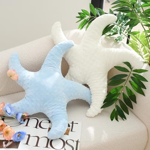 Tatuo 2 Pcs Starfish Pillow Cute Beach Pillow 20 Star Fish Shaped Throw Pillows Plush Beach Room Decor Decorative Ocean Star Stuffed Animal Plush Cushion for Bedroom Living Room WhiteBlue