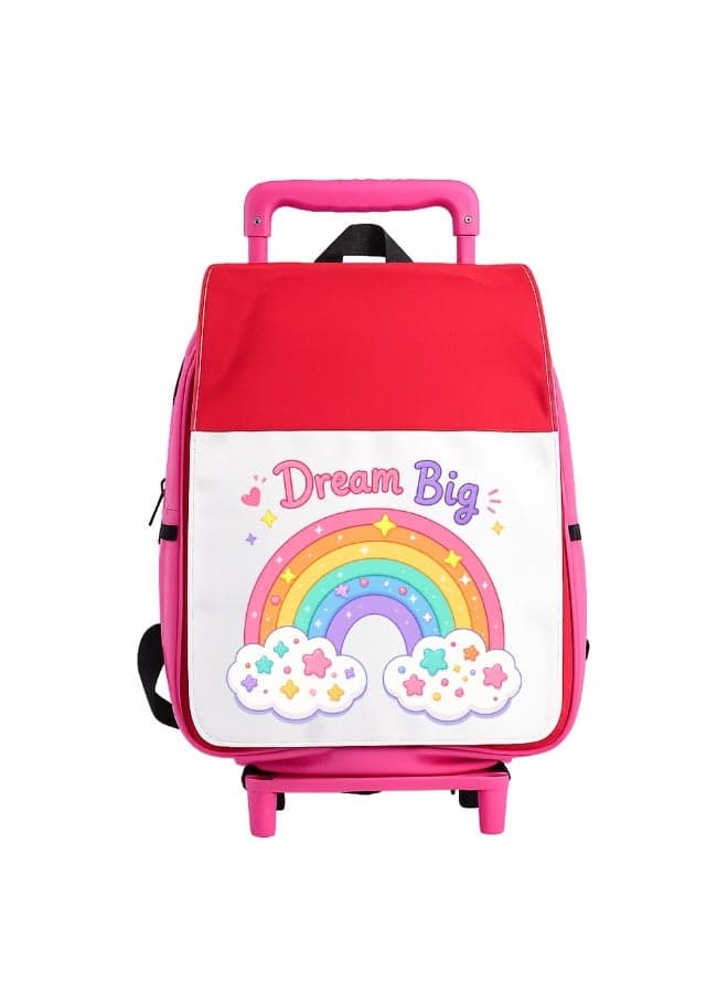 Girls Rainbow Trolley School Bag | Rolling Backpack with Wheels | Lightweight Pull Handle | Travel Everyday Use