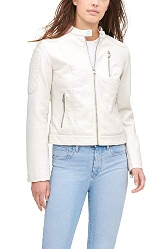 Levis Womens Faux Leather Motocross Racer Jacket Standard and Plus Oyster Medium
