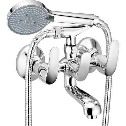 ALTON Metrix MTX3595, Brass Wall Mixer With Crutch and 5-Function Hand Shower Full Set (Chrome)