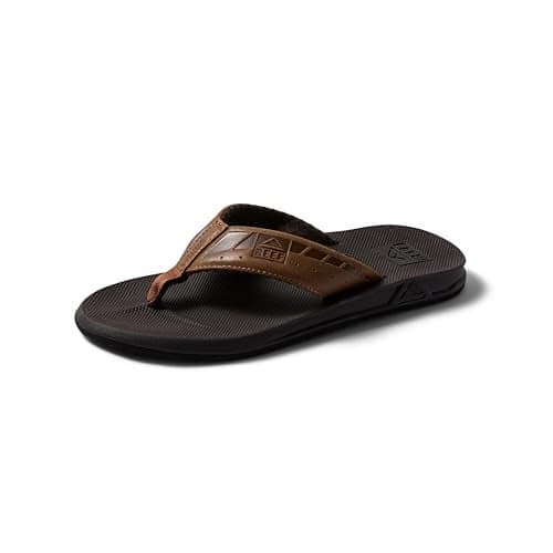 Reef Phantom LE Mens Beach Flip Flop, Full Grain Leather Strap, Compression Molded EVA footbed, Brown/Tan, 6