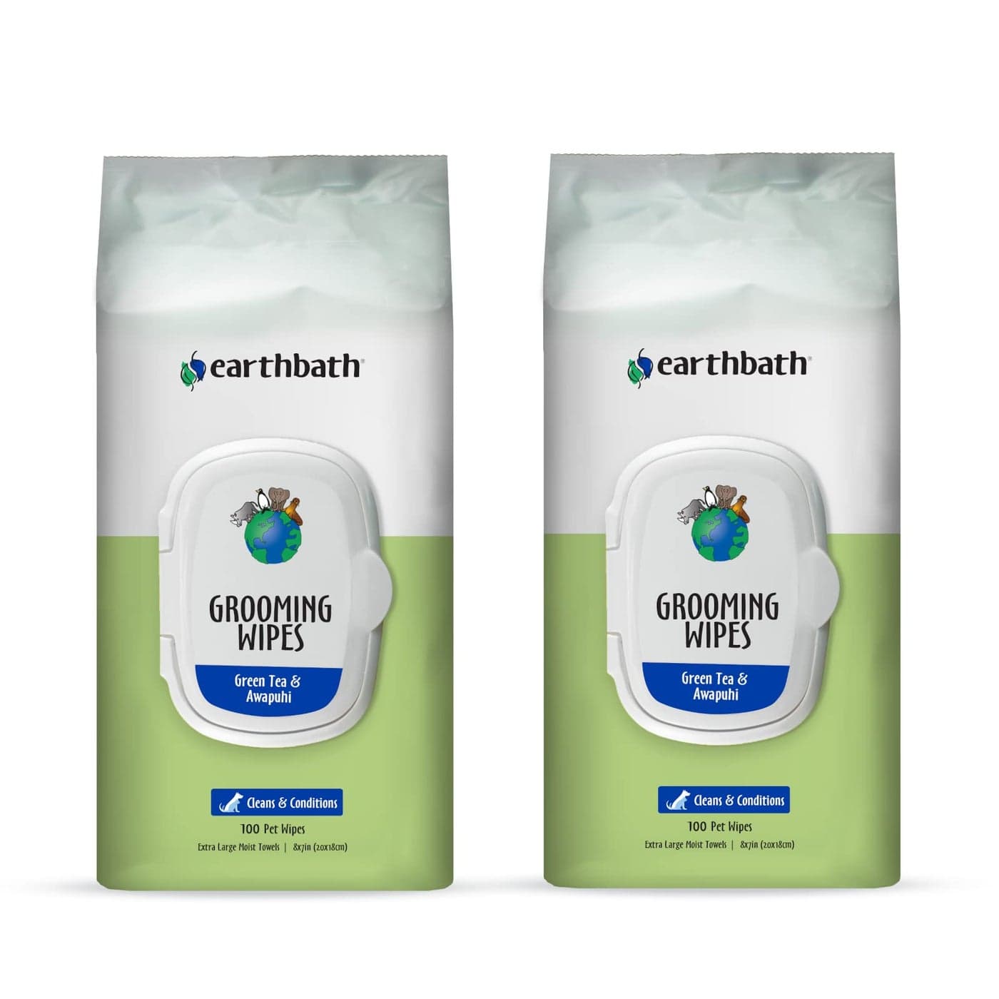 earthbath, Green Tea & Awapuhi Grooming Wipes - Dog Wipes for Paws and Butt, Best Pet Wipes for Dogs & Cats, Made in USA, Cruelty-Free Dog Cleaning Wipes, Removes Dirt & Dander - 100 Count (2 Pack)