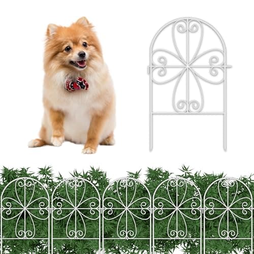ShopLaLa Garden Fence Animal Barrier 10 Panels 12inL x 24inH Rustproof Decorative Heart White Metal Wire Fencing Flower Bed Edging for Landscape Patio Yard Outdoor Decor Dog Fences Border Panel
