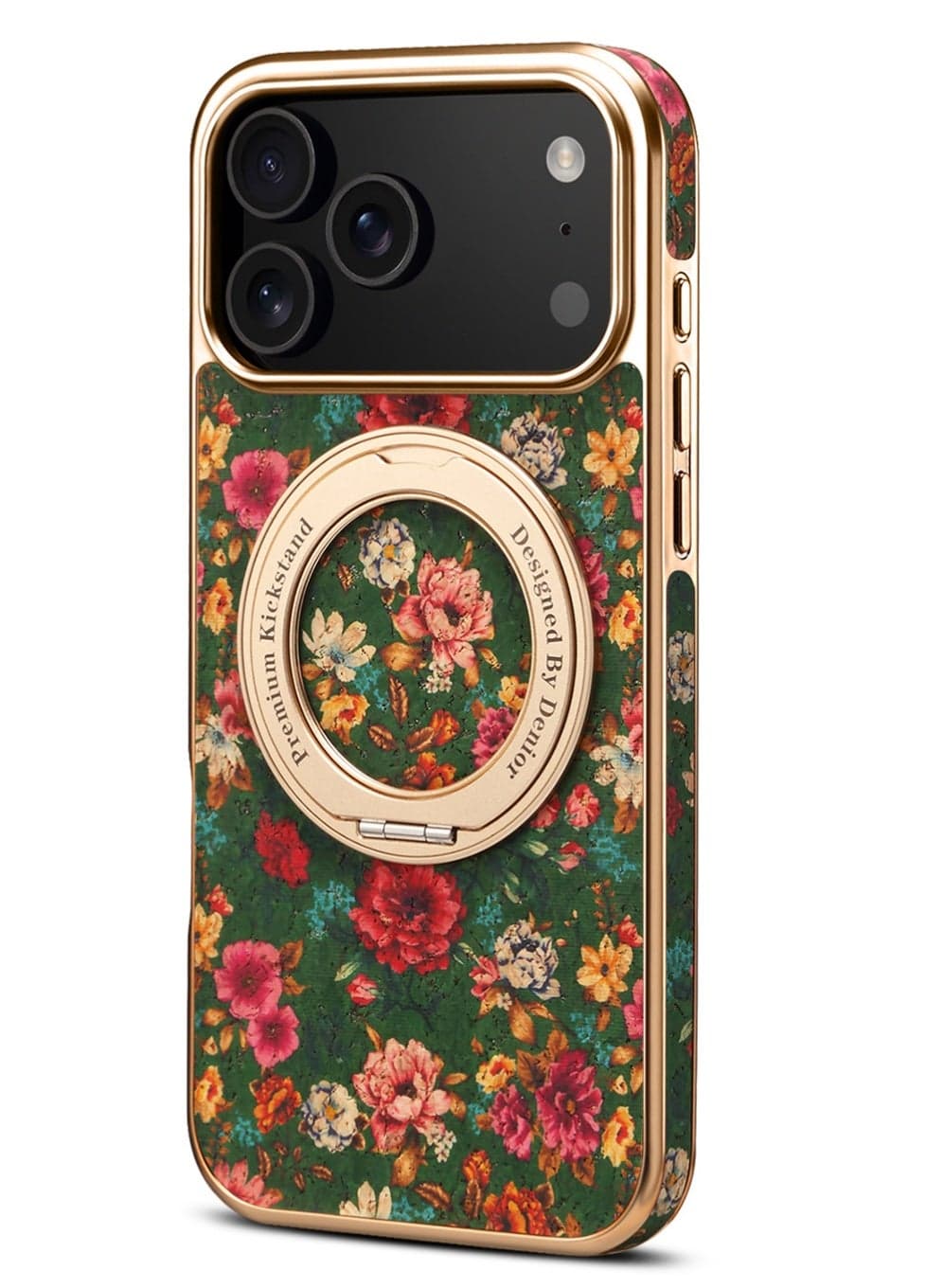 Case for iPhone17 Pro Max, Cover with Ring Stand Camera Protection Aesthetic Cute Designed Women Girls Girly Kawaii Flower Teen for iPhone17 Pro Max, Glod