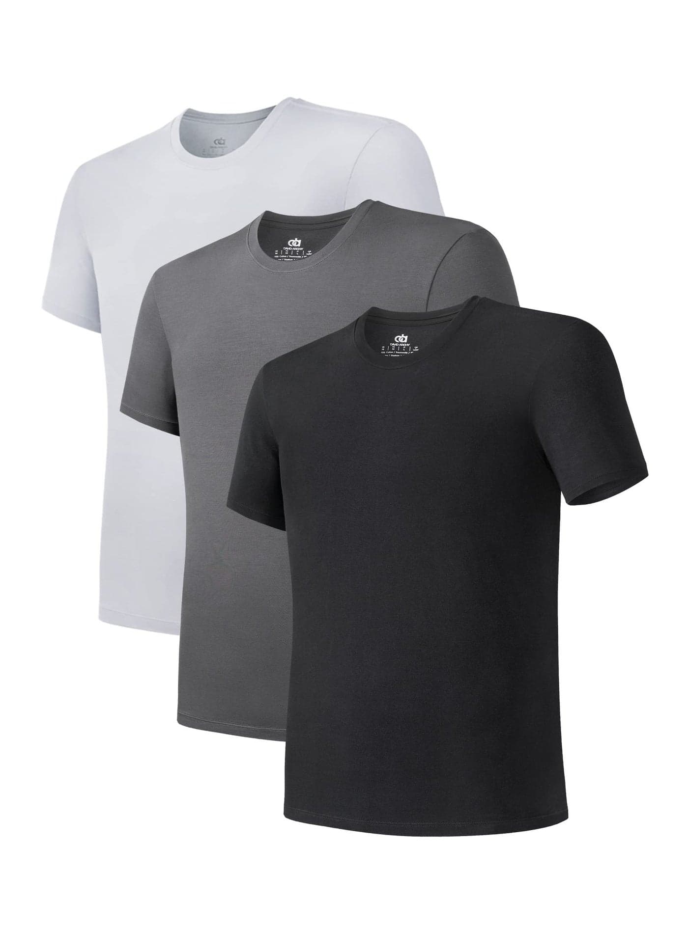 DAVID ARCHY Mens Undershirt Bamboo Rayon MoistureWicking TShirts Stretch Crewneck Tees for Men 3Pack M BlackDark GrayLight Gray