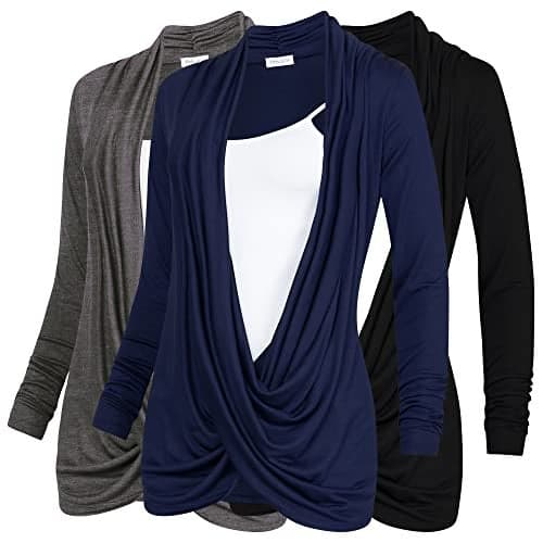 Free to Live 3 Pack Long Sleeve Nursing Tops Breastfeeding Shirts Cardigan Sweaters for Women (Medium, Black, Charcoal, Navy)