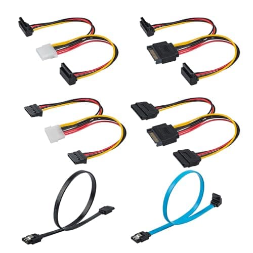 findTop Set of 6 SATA Power Splitter Cord and SATA III Cable 60 Gbps Straight and 90 Degree SATA 30 Cable SATA 15 Pin Male to 2xSATA 15 Pin Power Splitter Cable