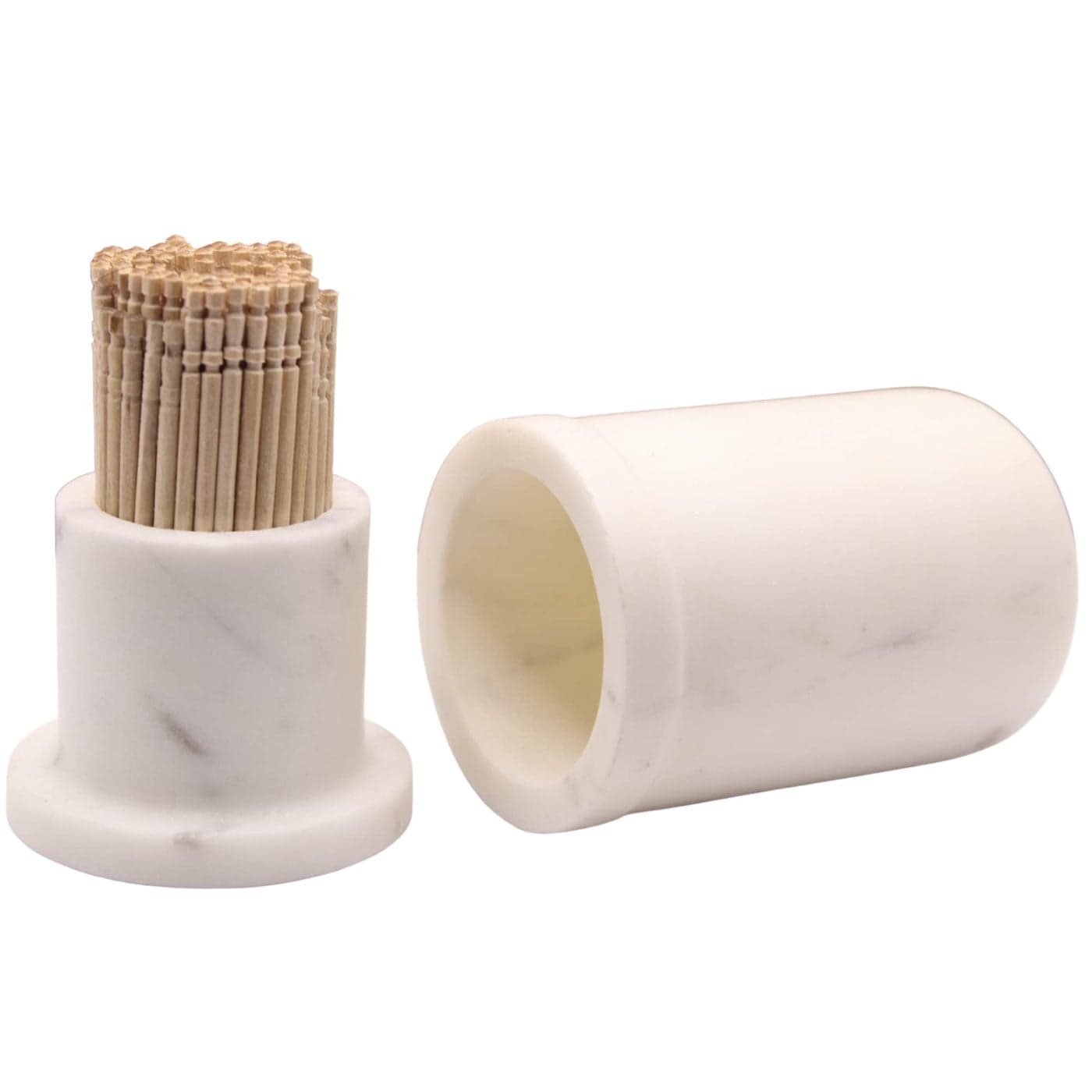KC KULLICRAFT White Marble Toothpick Stick Holder with Lid Tooth pick Dispenser For Kitchen Dining Table For Home Restaurant Toothpick Case Stand 325 X 2 Inches White