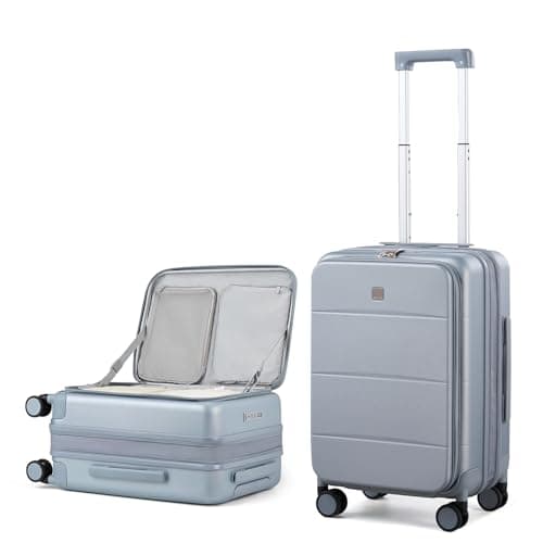 MILADA 20 Inch Expandable Top Opening Carry On Luggage 22x14x9 Airline Approved, Lightweight Hard Shell Suitcases with Wheels, TSA Approved & Trunk Style Luggage for Travel, Grey