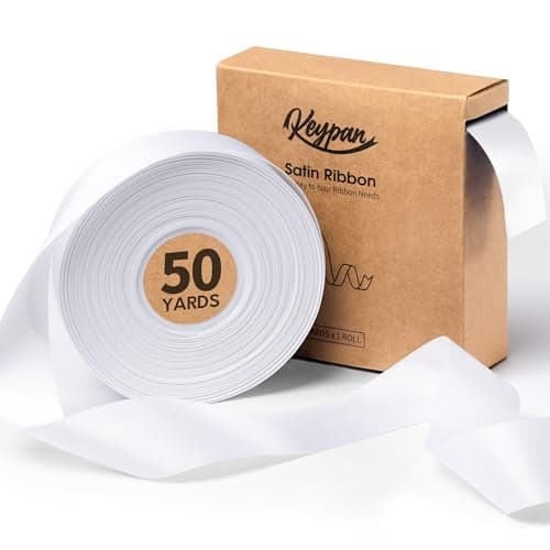 Keypan White Satin Ribbon 112 Inch x 50 Yards DoubleFaced Hair Ribbons for Flower Bouquet Wrapping Paper Bows Gift Wedding Invitations Crafts