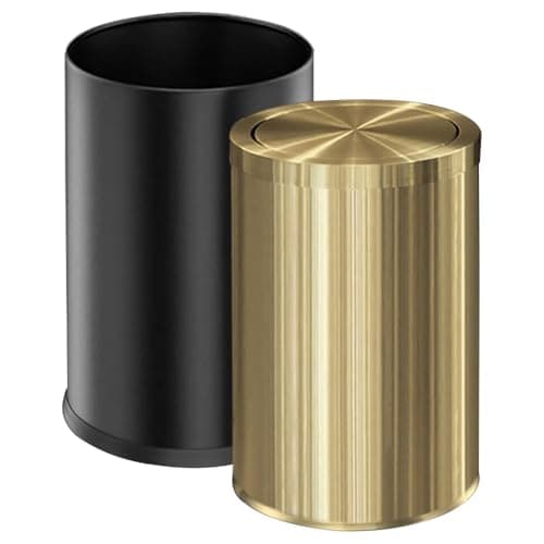 LEASYLIFE 9 Liter/2.4 Gallon, Gold Trash can with Swing lid, Brass Small Trash can, Gold Trash Bin with Lid for Office, Living Room,Bathroom,Restaurant Bathroom