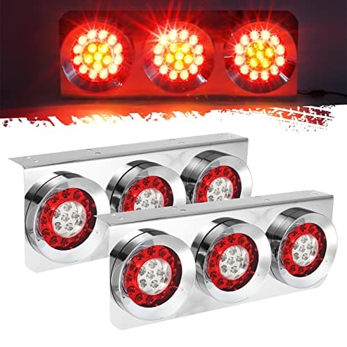Partsam 2Pcs 54 LED Truck Trailer Tail Lights Bar with Chrome Iron Bracket Base Waterproof 24V 4 Inch Round Led Trailer Tail Lights Bar Stop Turn Signal Running Parking Lights Lamps RV Camper