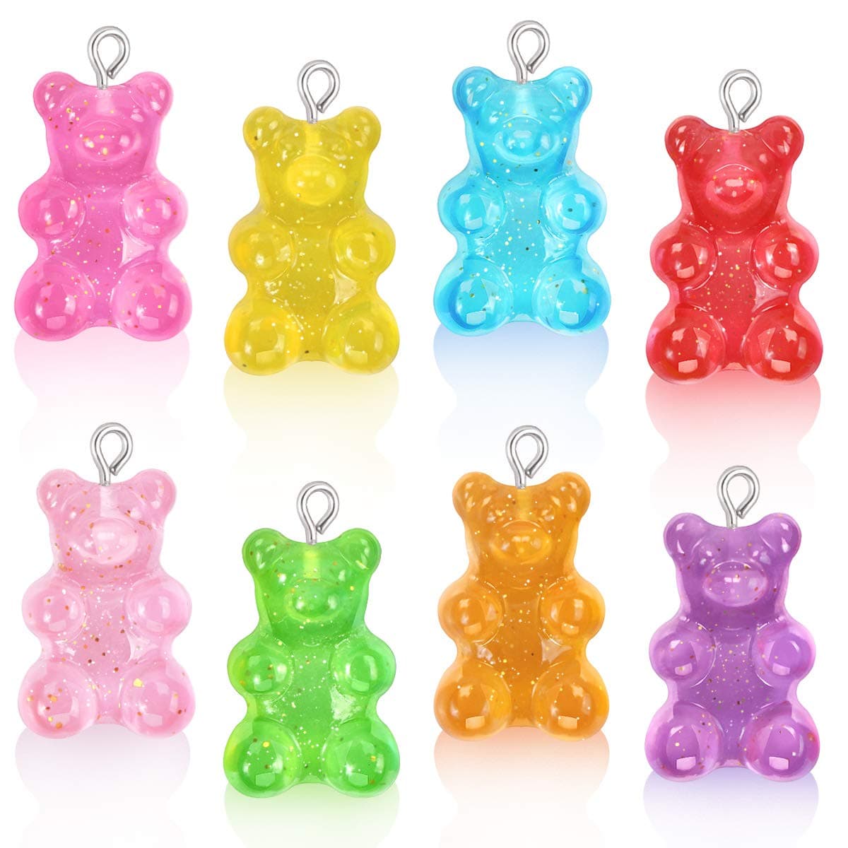 16 Pieces Resin Gummy Bear Pendant, CCOZN 8 Colors Glitter Candy Gummy Charms Bear Gummy Resin Bear Pendant DIY Necklace Jewelry Making Crafting