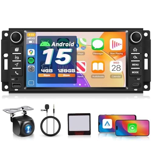 4G+128G Android 15 Car Stereo for Jeep Wrangler Radio 2007-2018 Chrysler Dodge Ram, Wireless CarPlay Android Auto, 7'' Touch Screen Radio with GPS, WiFi, Bluetooth 5.0, FM, 32 EQ, SWC, Backup Camera