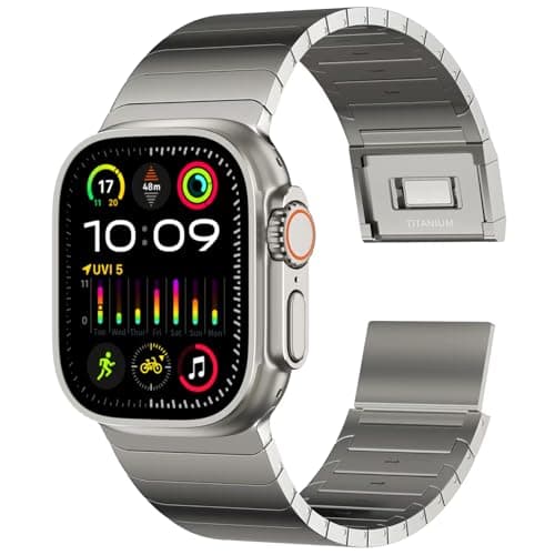 ACESTAR Full Titanium Band Compatible with Apple Watch Ultra 3/2/1 49mm / Series 10 46mm, 26mm Wide Adjustable Links with Titanium Magnetic Clasp Connectors and DLC Coating