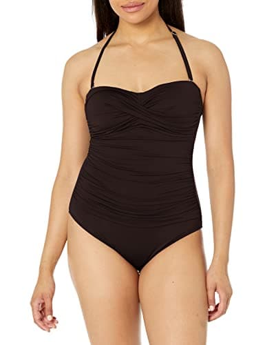 Anne Cole Women's Twist Front Shirred One Piece Swimsuit, Black, 12