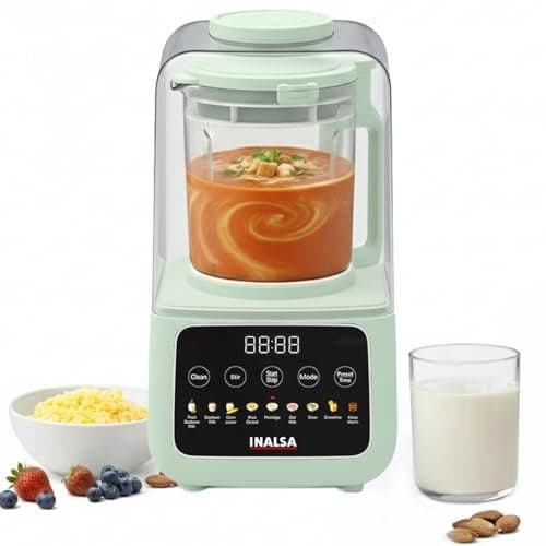 INALSA Blendora Hot & Cold Soup Maker 1100W |1.2L Glass Jar with Sound Proof Cover|9-in-1 Automatic Blender with Self Cleaning|Nut Milk, Soya Milk & Baby Food|Silent & Efficient, 2 Yr Warranty