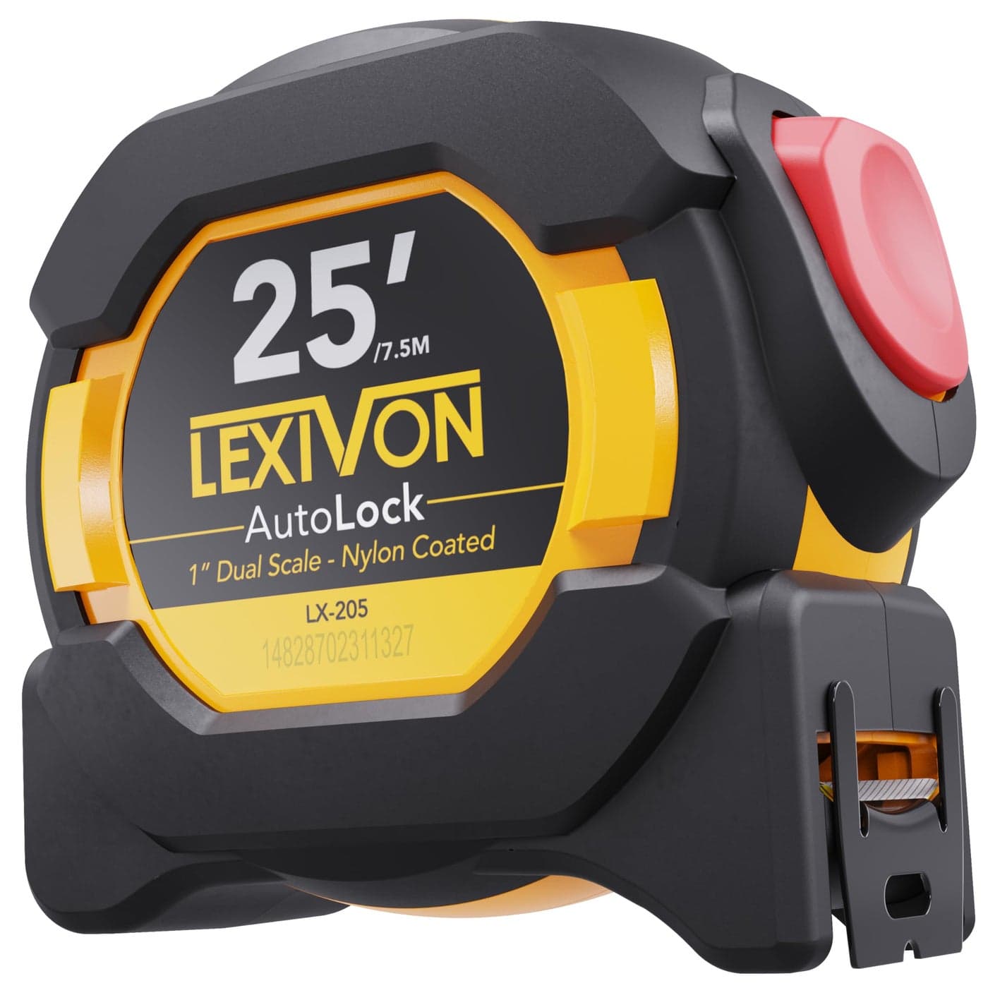 LEXIVON 25Ft75m AutoLock Tape Measure 1Inch Wide Blade with Nylon Coating Matte Finish White Yellow Dual Sided Rule Print FtInchFractionsMetric LX205