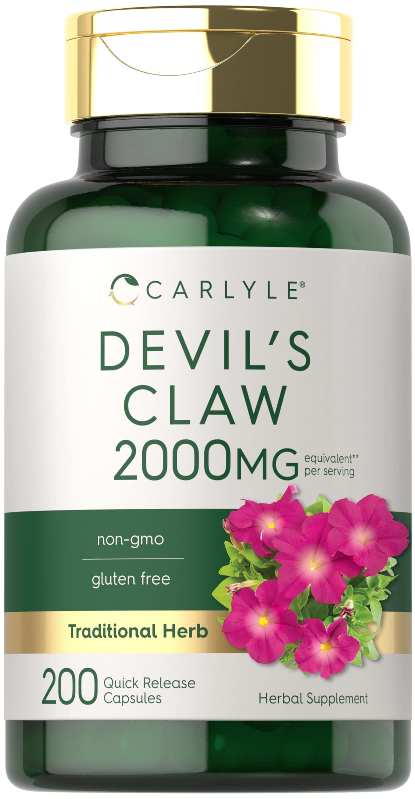 Carlyle Devils Claw 2000 mg 200 Capsules Concentrated Root Extract Devils Claw Herbal Supplement NonGMO Gluten Free Supplement