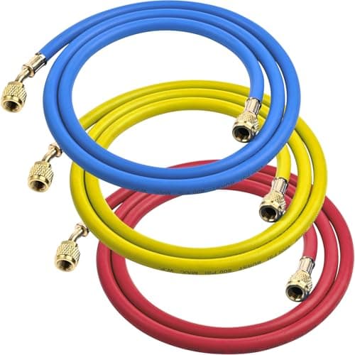 2025 Upgrade 22985 Plus II Manifold Hose Set,72",Low Loss,Standard 1/4" FL to 1/4" FL Vacuum Certified Refrigerant Hose,for R410A and All Common Refrigerants- 800 PSI Working Pressure,(Pack of 3)