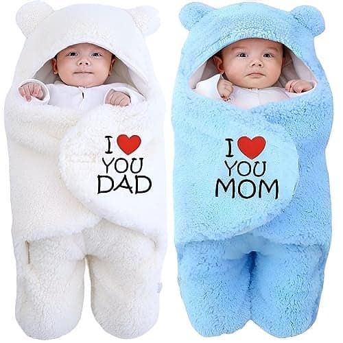Swissberry Baby Blanket New Born Combo Pack of Hooded Swaddle Wrappers Security Blankets Pack of 2pcs.(SkyBlue & White, 0-6 Months)