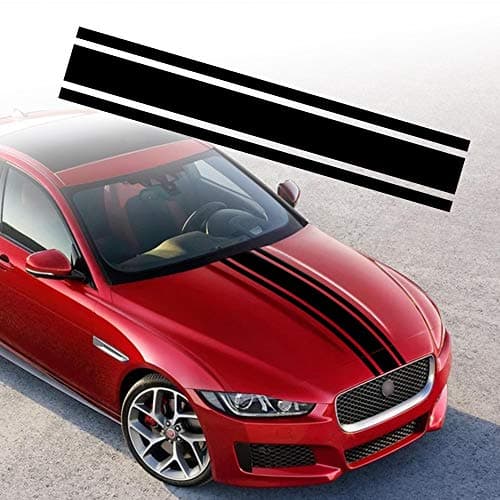 TOMALL 49"x 8.7" Car Hood Stripe Sticker Auto Racing Body Side Decal Skirt Roof Hood Bumper Vinyl Modified Decoration for Car (Black)