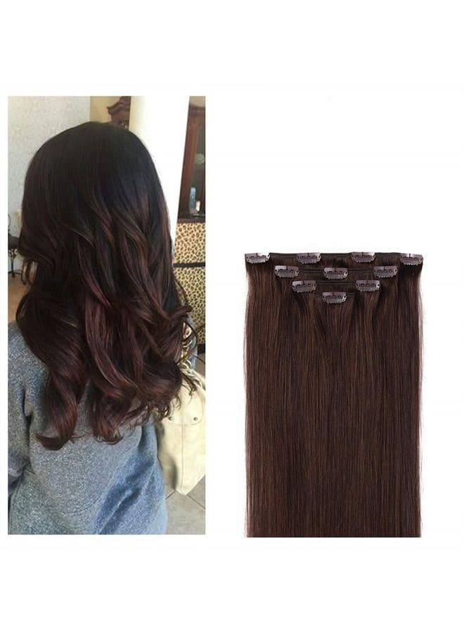 14" Clip in Hair Extensions Remy Human Hair for Women - Silky Straight Human Hair Clip in Extensions 50grams 4pieces Dark Brown #2 Color