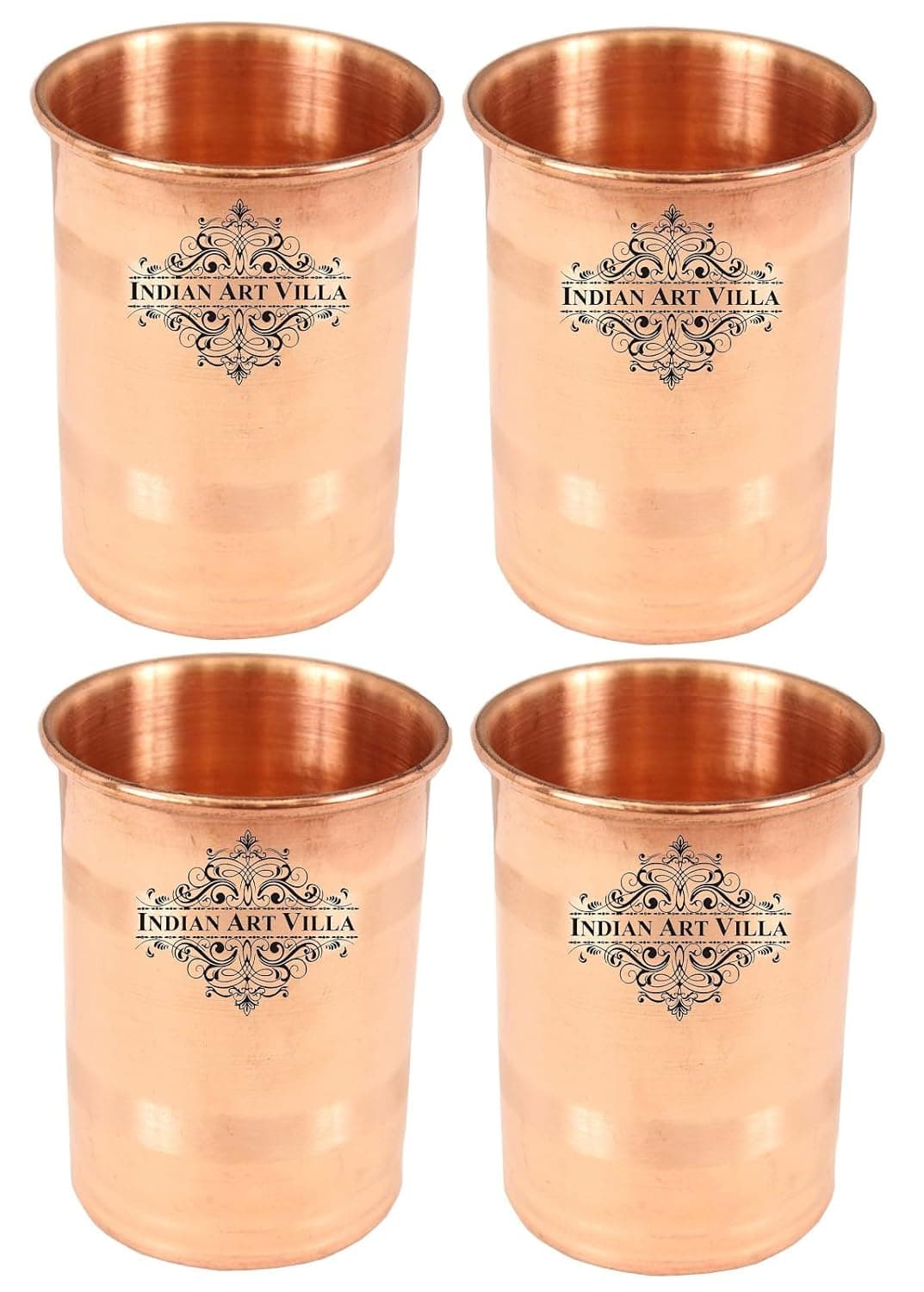 INDIAN ART VILLA Copper Glass Set of 4 Ayurvedic Water Drinking Glasses 150 ml Handcrafted AntiBacterial 4 Pieces
