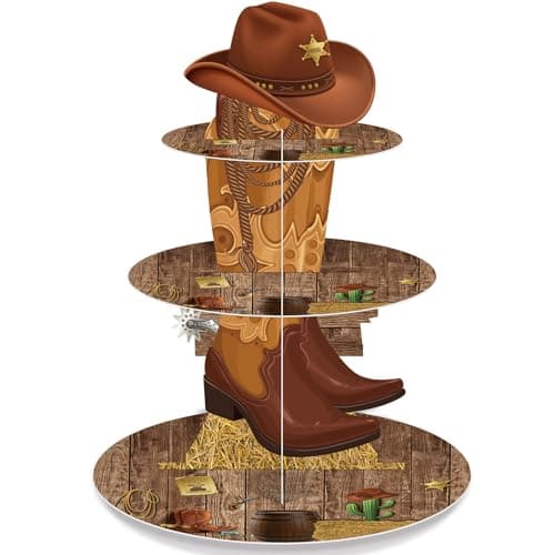 Zopeal Western Cowboy Cupcake Stand Party Decorations Western Theme Birthday Cupcake Holder Cowboy Theme Cake Holder Birthday Dessert Stand for Wild West Baby Shower Birthday Party Supplies(Cowboy)