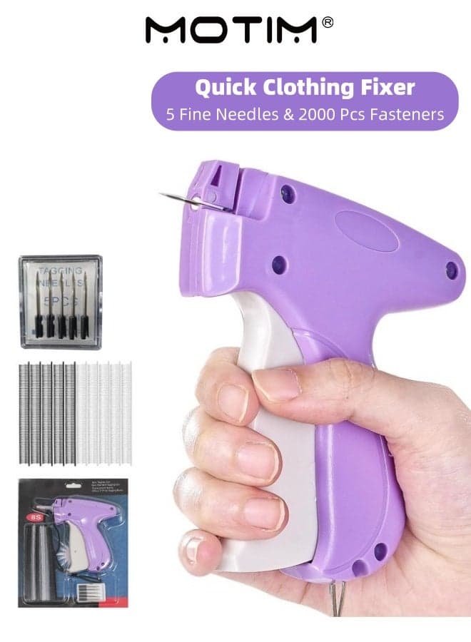 Quick Clothing Fixer Tagging Stitch Tool for Clothing with 5 Fine Needles & 2000 Pcs Fasteners (Purple)