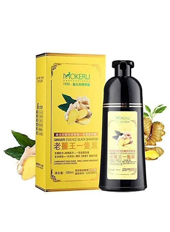 MOKERU GINGER BLACK Professional Oil Hair Dye Color Shampoo 500 ML: Instant Fast Acting Long Lasting Hair Color Shampoo for Gray Hair Magic Hair Dye Shampoo Colors Hair in Minutes–Long Lasting