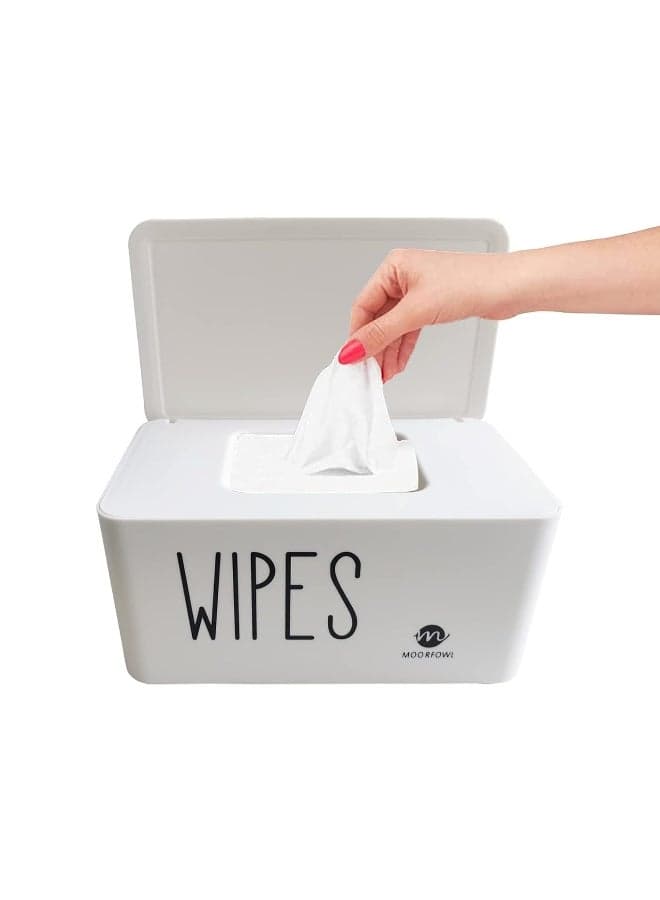 Moorfowl Baby Wipe Dispenser for Bathroom, Upgarde Design(8.2L x 4.9W x 3.9H inches), Minimalist Wipes Holder Container Flushable (White-New)