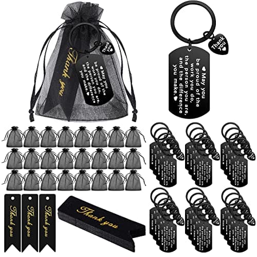 Yinkin 72 Pcs Employee Appreciation Gift Bulk for Coworker Christmas Thank You Gifts Keychains Organza Bags Thank You Cards(Black)