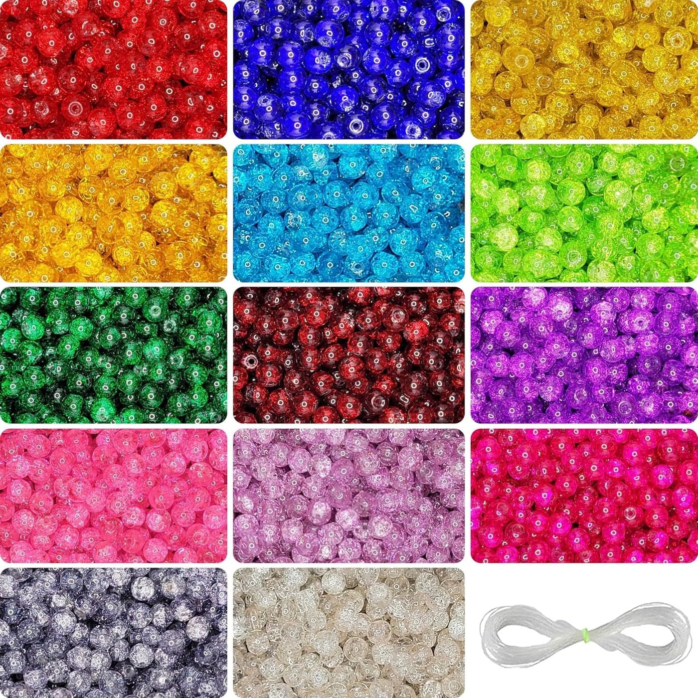 INDIKONB 700 Crackle Glass Pearl Beads - Size 6mm - Multicolour Round Beads for Jewelry Making (Size 6mm)
