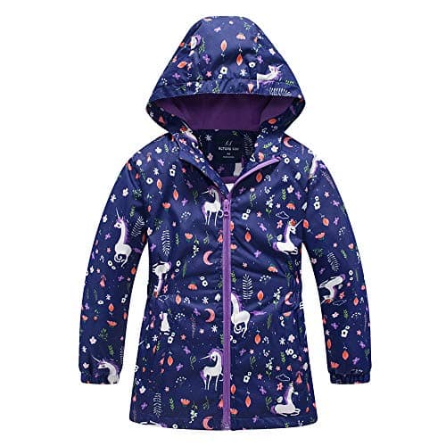 Sowllars Girls Rain Jacket, Windbreaker Kids Raincoat Waterproof Zip Jacket with Fleece Liner… (Navy, 6)