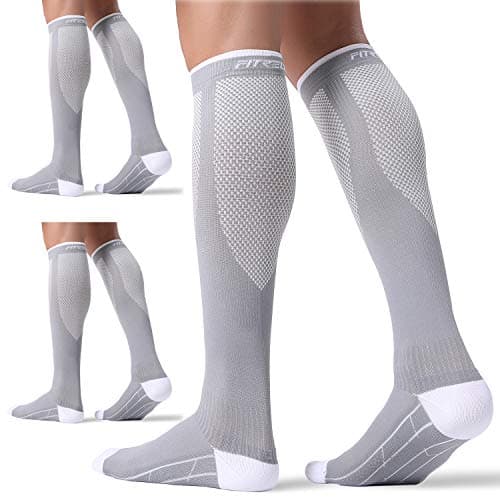FITRELL 3 Pairs Compression Socks for Women and Men 20-30mmHg- Circulation and Muscle Support Socks for Travel, Running, Nurse, Knee High, Medical GREY L/XL