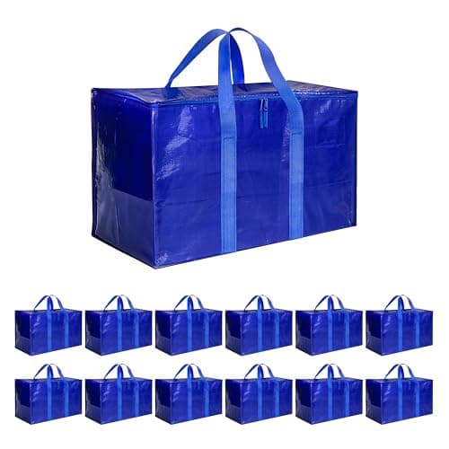 Simple Deluxe 12 Pack Moving Bags, Heavy Duty Storage Totes with Lids, Sturdy Handles& Zipper, Moving Boxes Alternative, Extra Large, for Clothes Packing, Moving Supplies, Blue