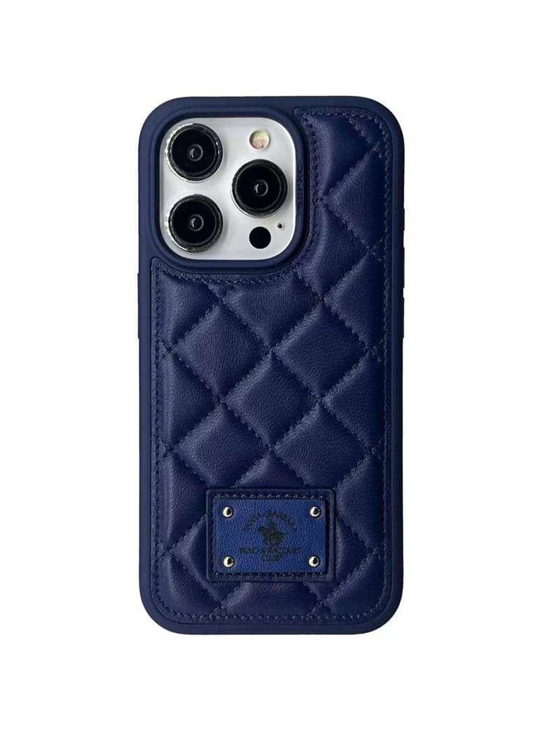 Santa Barbara Polo Racquet Club Ogden Series Protective Soft Stand Phone Case with Fabric Stitching Compatible with iPhone 15 Pro Max - Blue