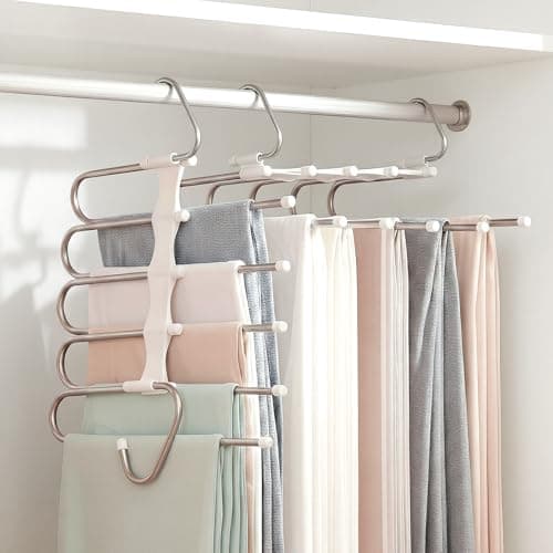 Zylkorb Pants Hangers Space Saving 5 Tier - 2 Pack Closet Organizers and Storage Closet Organizer,Anti-Slip Design,Closet Organizers and Storage for Pants Jeans Skirts Scarf Legging