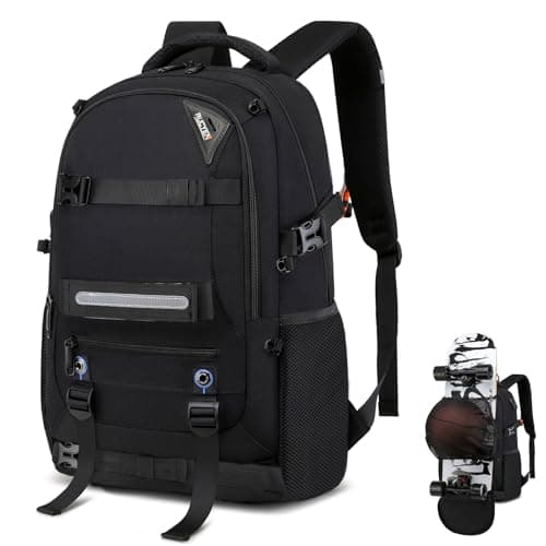 RUCYEN Skateboard Backpack Laptop Backpack Hidden Mesh and AntiTheft Pockets Waterproof Fabric Fits up to 156 Inch Laptop for Business Travel Men WomenBlack