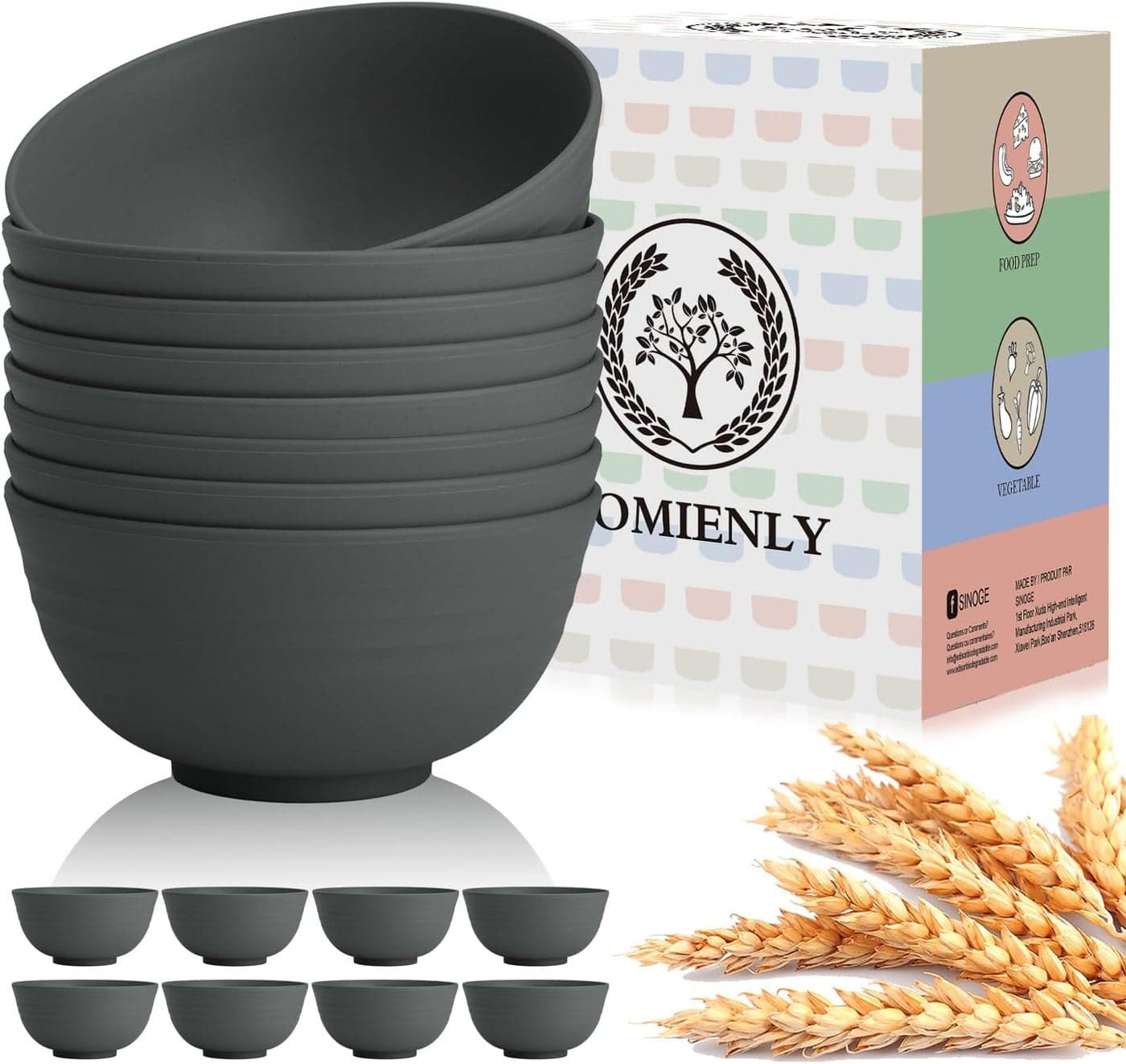 Hoimenly Wheat Straw Bowls Unbreakable Cereal Bowl Set of 8 26 OZ Bowls for Kitchen Camping Party Microwave and Dishwasher Safe Bowls Set Alternatives to Plastic BowlDark Grey