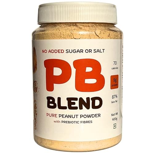 PB Blend Pure Peanut Butter Powder 400gm, prepares 900gm spread, 100% Roasted Peanut Powder | 54g Protein, 9g Prebiotic Fibres & 87% Less Fat, No Added Sugar & Salt.
