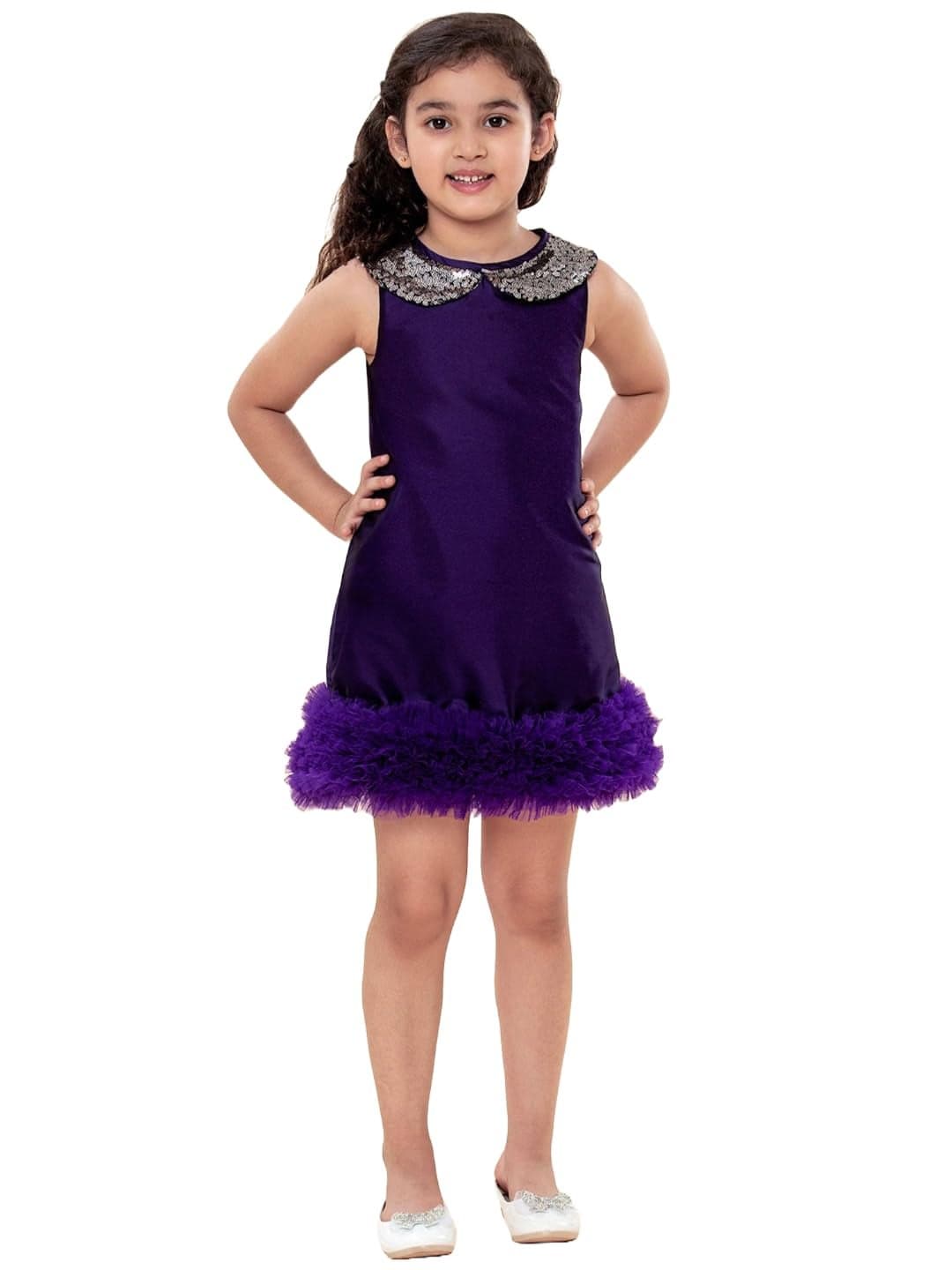A.T.U.N Girl's Synthetic A-Line Knee Length Dress (GDRS SAM AMT_Amythest_3 4 Years) Purple