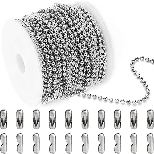 Jishi Steel Ball Chain Bead Dog Tag Chain Beaded Necklace Chains for Jewelry Making Bracelet Military Crafts Silver Metal Pull Chain Small Ball Bead Chain Roll w20 Connectors Silver 33ft 30mm