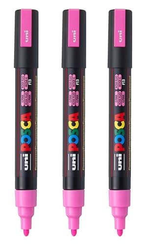 posca PC5M WaterBased Paint Markers Reversible Medium Tip 1825mm Fluorescent Pink 3 Count