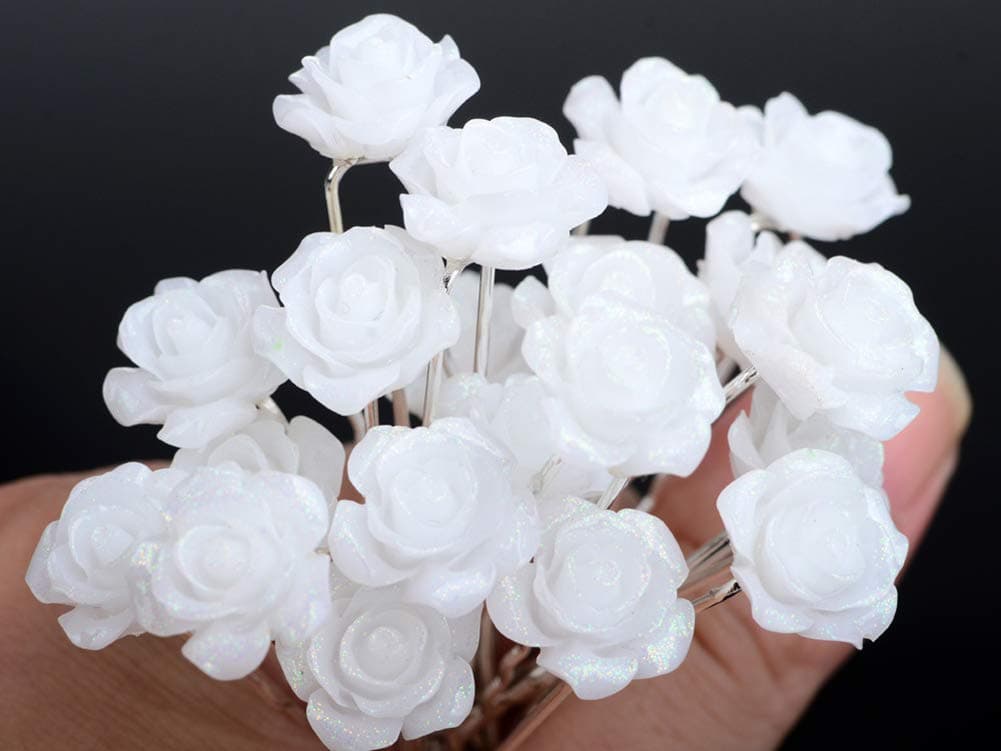AKOAK 20 Pcs Bridal Wedding Hair Pins White Rose Flower Hair Pins