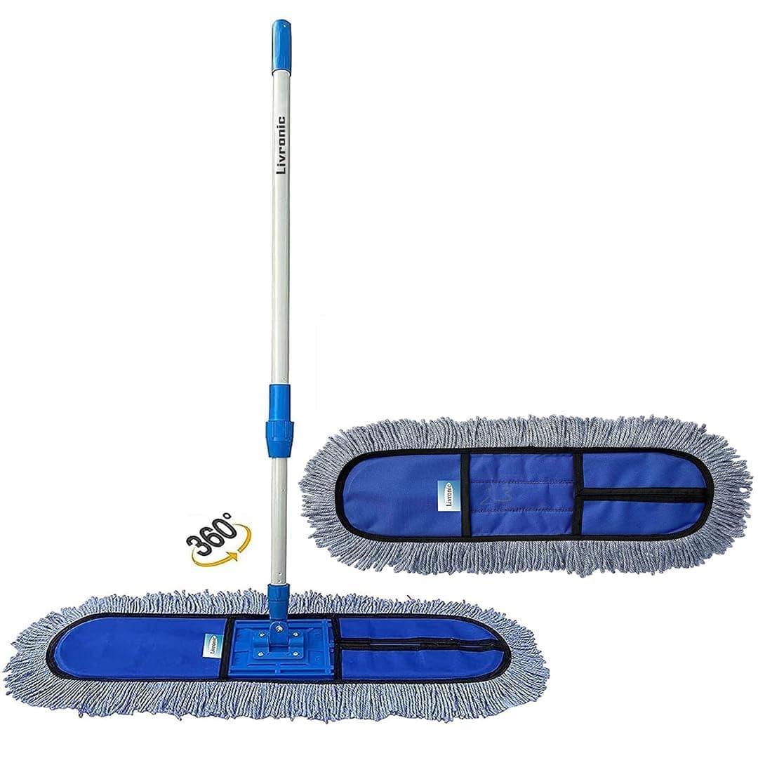 Livronic Plastic Wet and Dry Flat Floor Mop 24 Inch with 5 Feet Handle Easy to Use Floor Cleaning Mop Home Office Hotels Hospitals 5 Feet Handle Set of 1 24Inch 1 Extra Pad