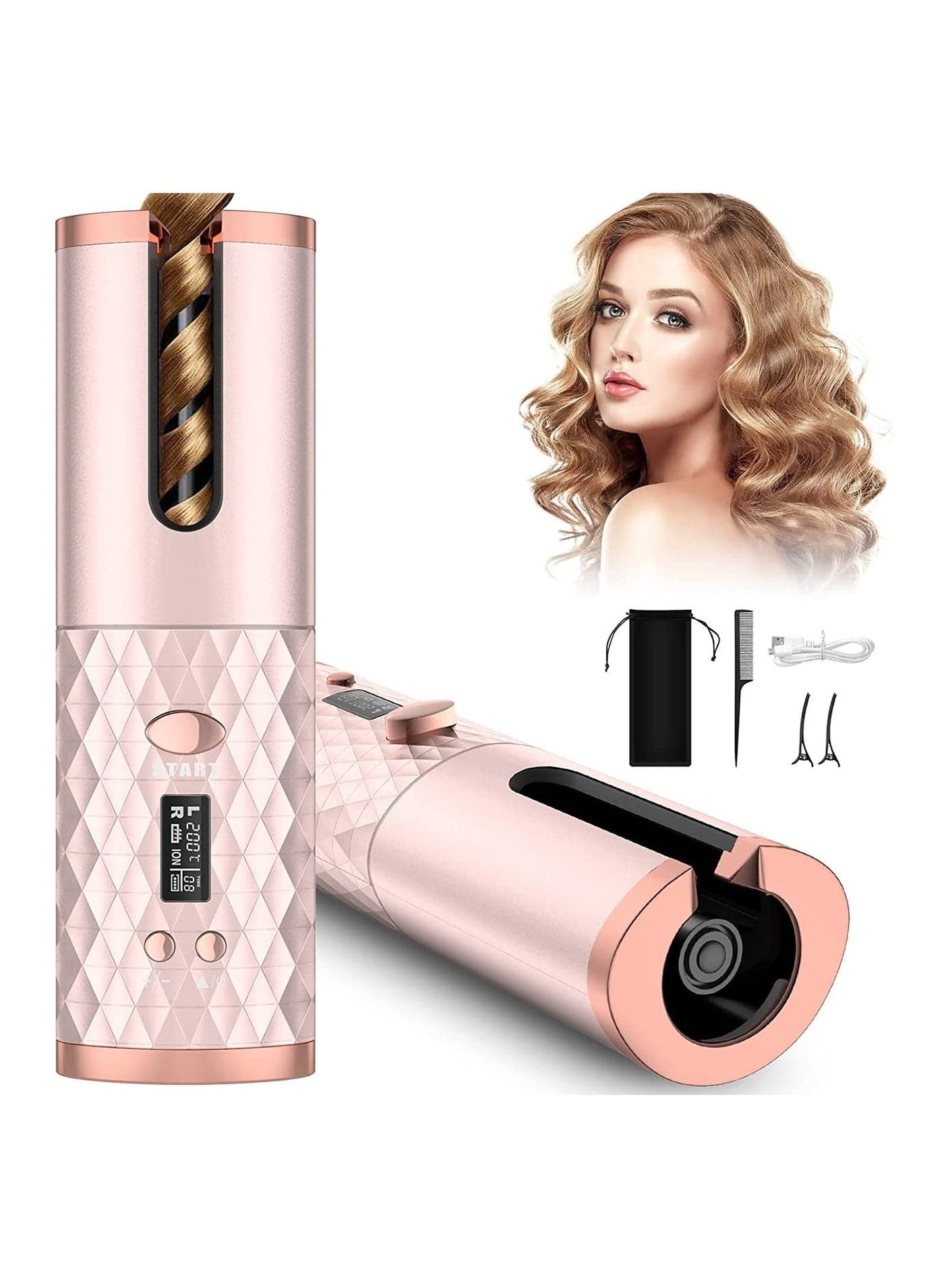 Automatic Curling Iron, Cordless Auto Hair Curler with 6 Temps & Timers, Portable Wireless Ceramic Barrel Wave Hair Curling Iron, Fast Heating Curling Wand Rechargeable Styling Tools